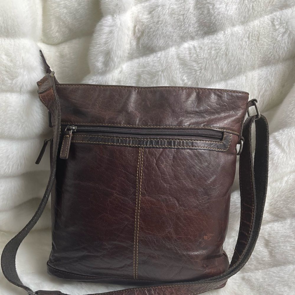 Jack Georges Voyager handmade brown leather large crossbody bag.